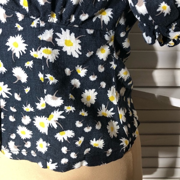 Vintage Y2K Daisy Blouse Puff Short Sleeves Floral Navy - Medium - Picture 10 of 13